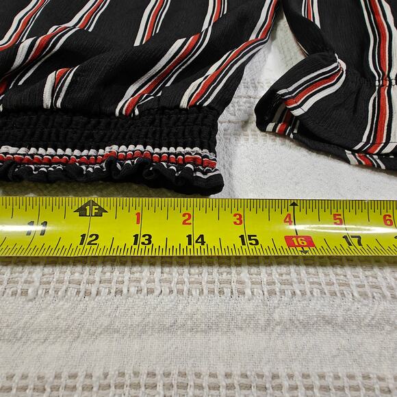 Twine & String Black Brown White Striped Peasant Blouse Size XL NEW - Picture 5 of 8